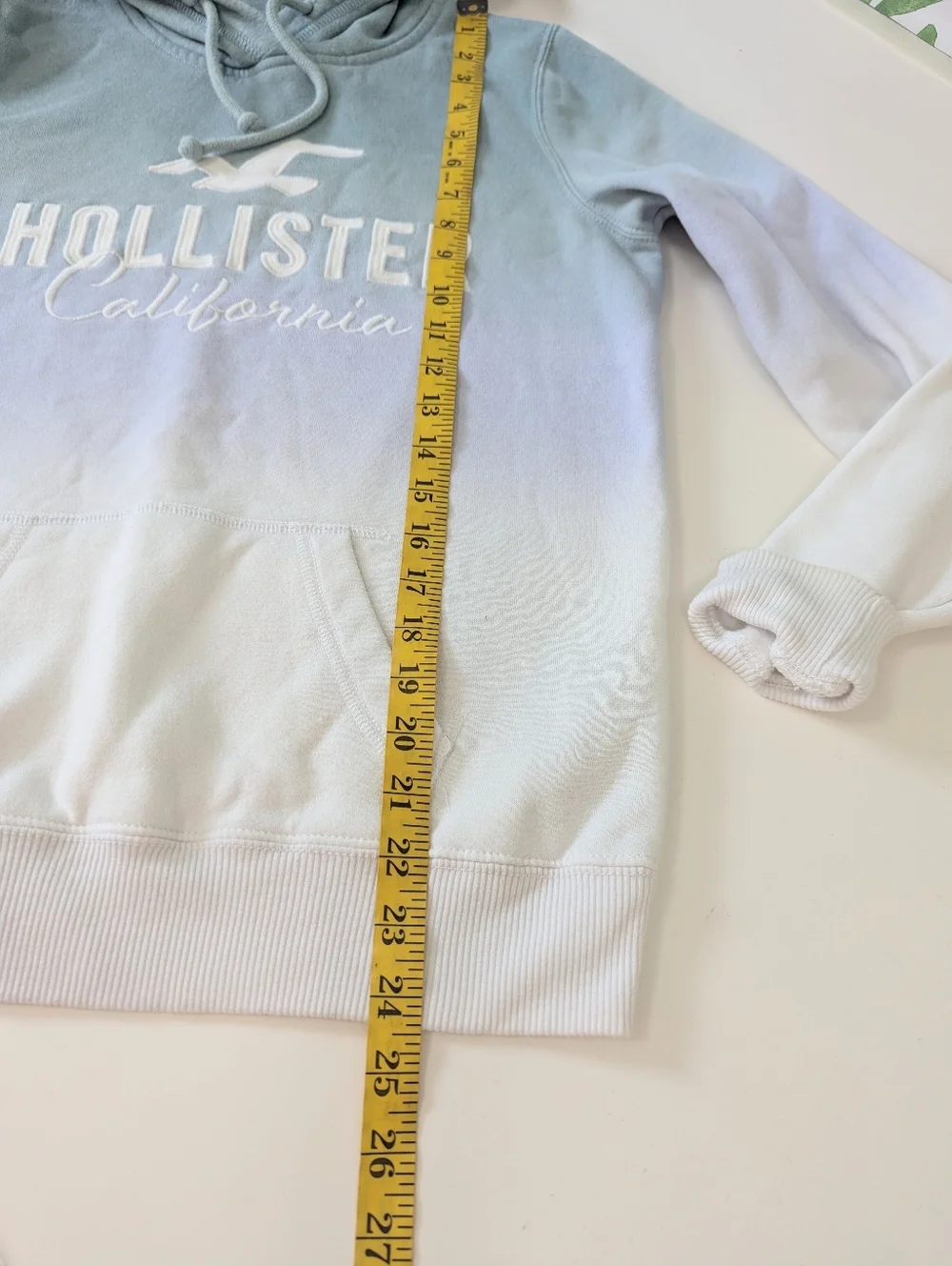 Hollister California Ombre Sage Green to White Logo Hoodie Small Y2K